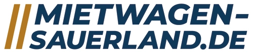 Logo der Website mietwagen-sauerland.de mit stilisierten goldenen Doppellinien und blauer Schrift.